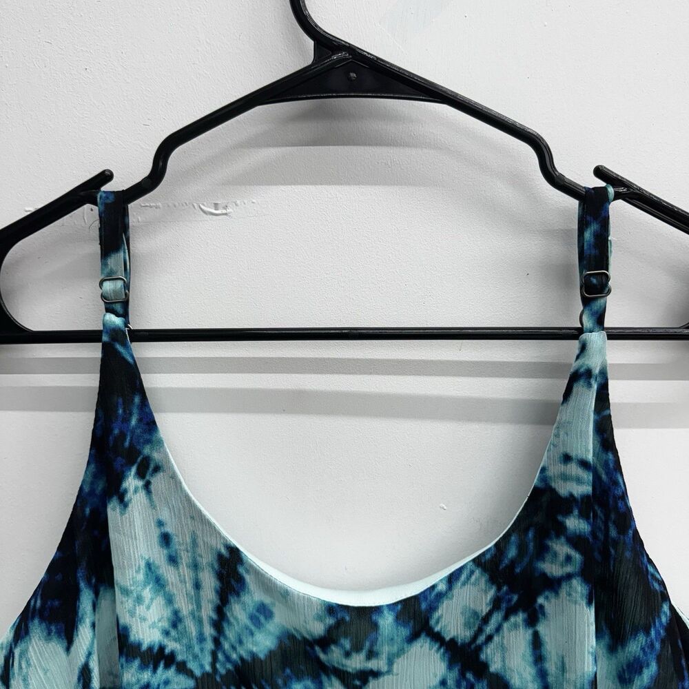 Faded Glory XL Flounce Top Maxi Dress Blue Black Tropical 16-18 Tie Dye Boho - Picture 6 of 9